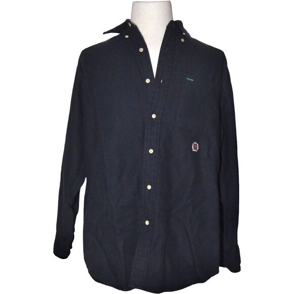 Tommy Hilfiger Other - Vintage 90s Tommy Hilfiger Black Wool Blend Crest Emboidered Logo Shacket Shirt
